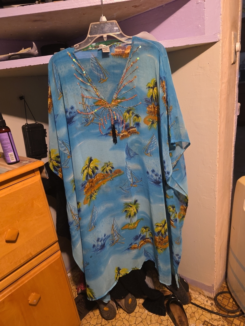 Tropical Blue Beach Kimono Cover-Up